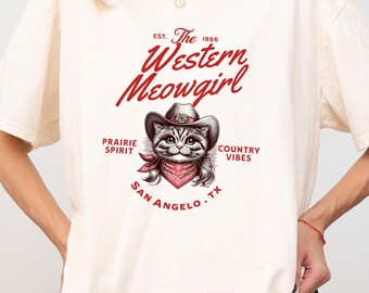 Comfort Colors Vintage Cat Shirt Funny Cat Lover Tee Meowdy Kitten Shirts Gift for Cat Owner Cool Graphic Tee 90s Country Funny Cowboy Shirt
