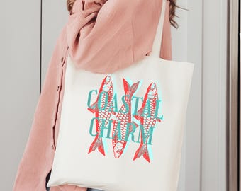 Sardines Art Print Canvas Beach Tote Bag Tinned Fish Aesthetic Nautical Style Sardinecore Print Vintage Coastal Seafaring Vacation Accessory