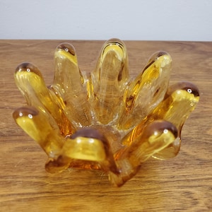 VTG Amber Murano Style Glass Ashtray Trinket Dish MCM Italian Art Glass Retro Cigar Cigarette Dish Organic Shape Hand Blown Collectible