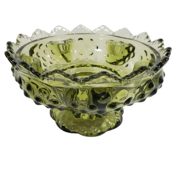 Fenton Green Hobnail Glass 6 Candle Holder Pedestal Candy  display picture 1