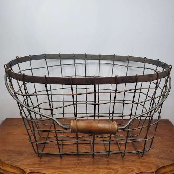 アンティーク ワイヤーバスケット ハンドル付き Vintage Wire Basket