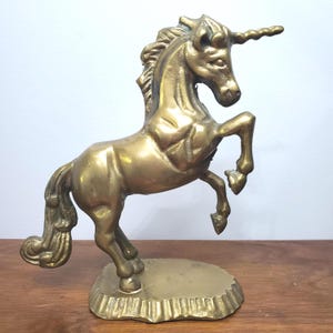 VTG Brass Unicorn Figurine Mythical Horse Statue Solid Brass Rearing Unicorn MCM Fantasy Decor Whimsical Boho Shelf Altar Figurine