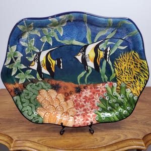 Africk peint à la main plateau de poissons tropicaux scène sous-marine art mural en céramique côtier nautique maison de plage océan récif décor