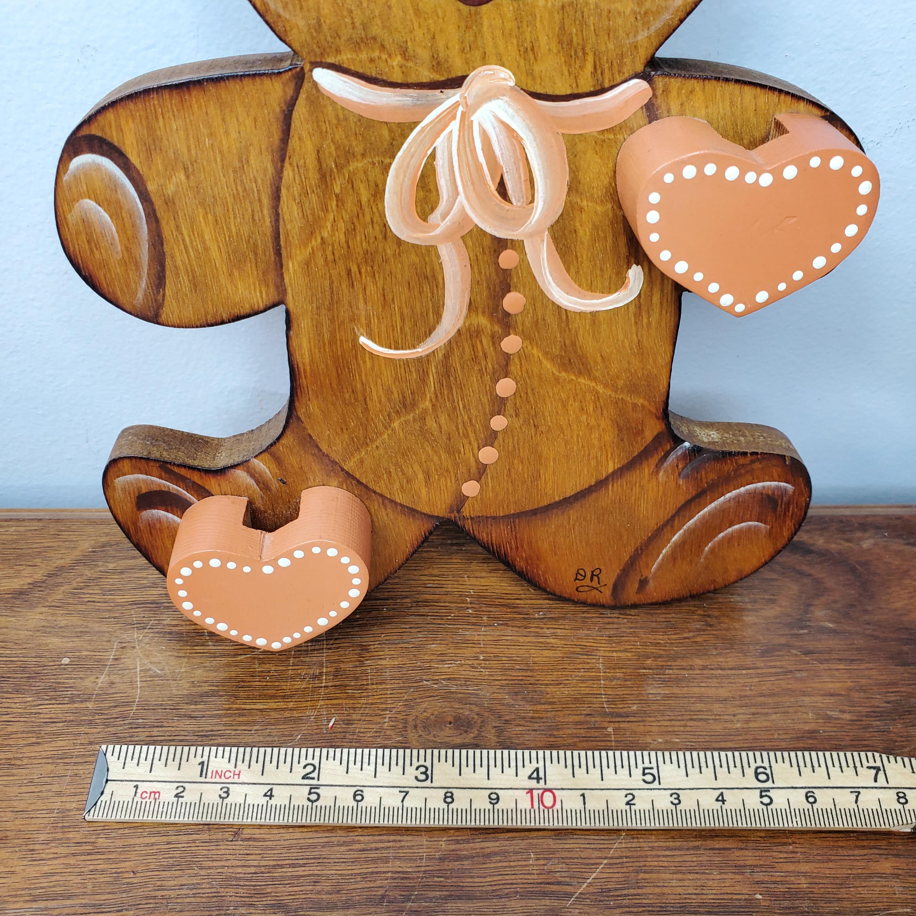 VTG Wooden Teddy Bear Wall Hanging Hand Painted Crafted Folk Art