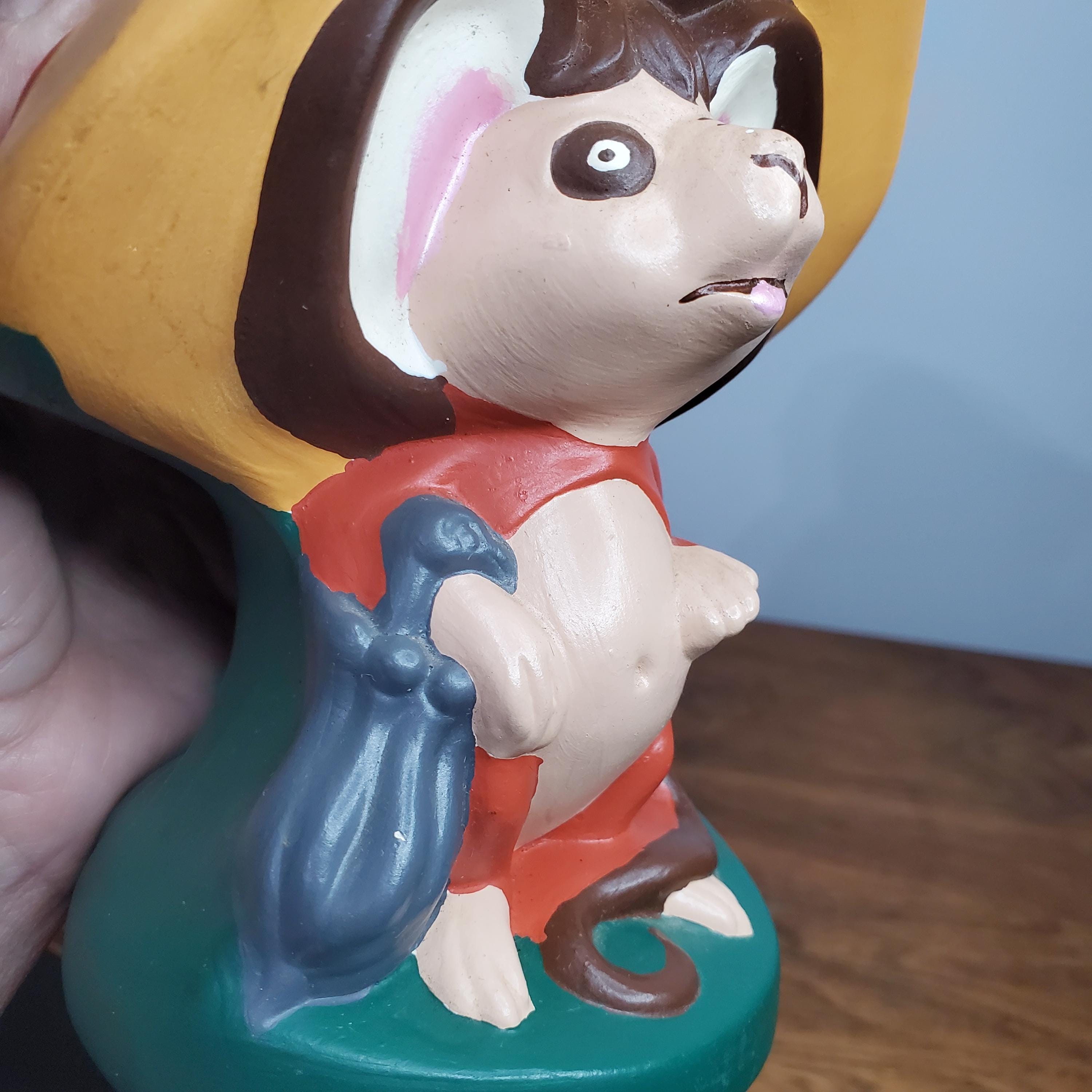 VTG 1977 セラミック製 キノコの下のネズミの置物 サイン入り Vicki