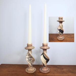 South African Soapstone Candlesticks – Hand Carved Giraffe & Elephant Pair, 7.25&quot; African Tribal Candle Holders, Safari Animal Decor
