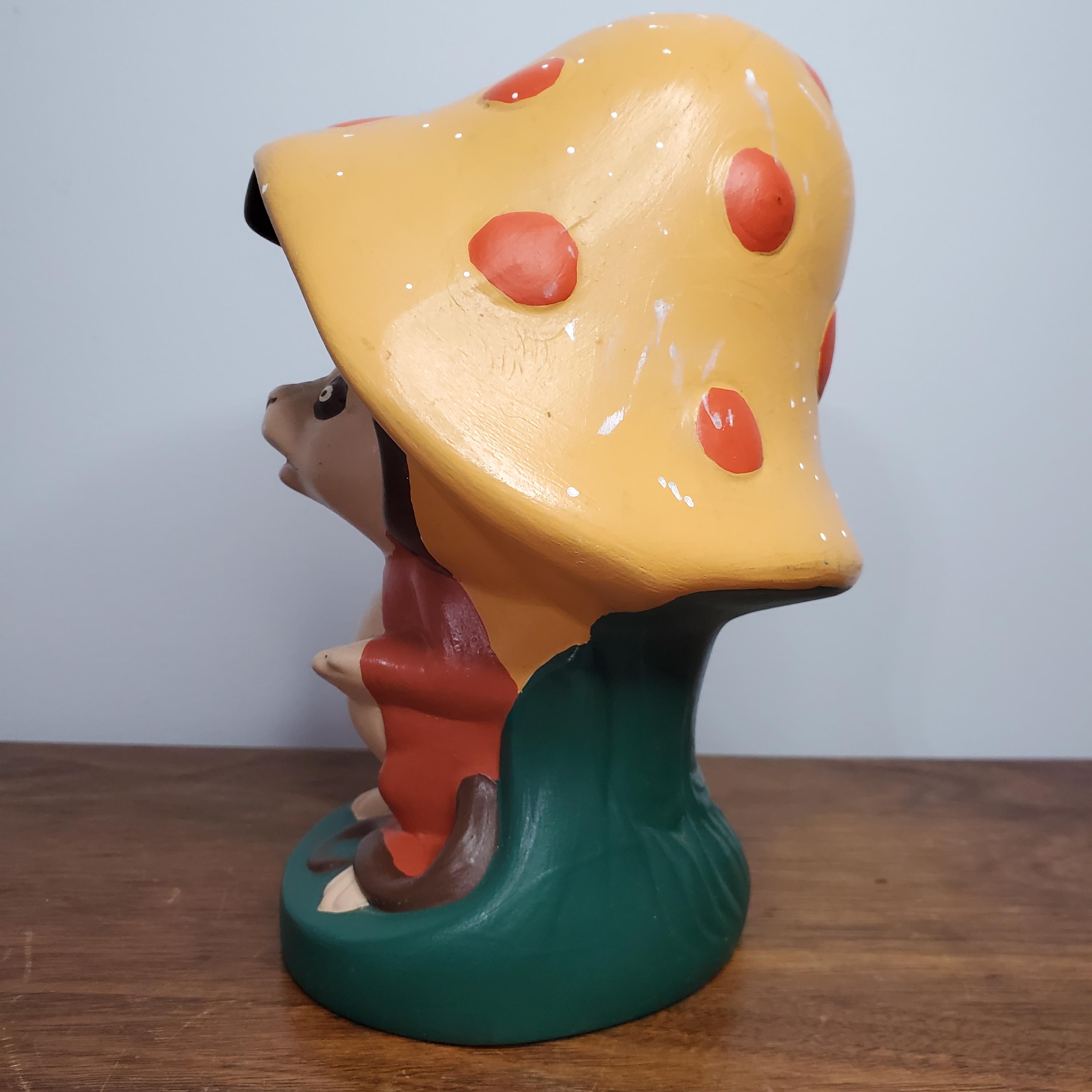 VTG 1977 セラミック製 キノコの下のネズミの置物 サイン入り Vicki