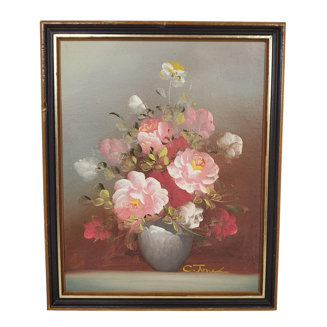 Vintage Floral Still Life Oil Painting Signed C Jones Framed Roses in ...