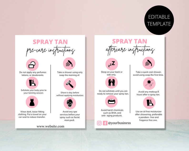 Spray Tan Care Card Spray Tan Aftercare Card Spray Tan Pre Etsy