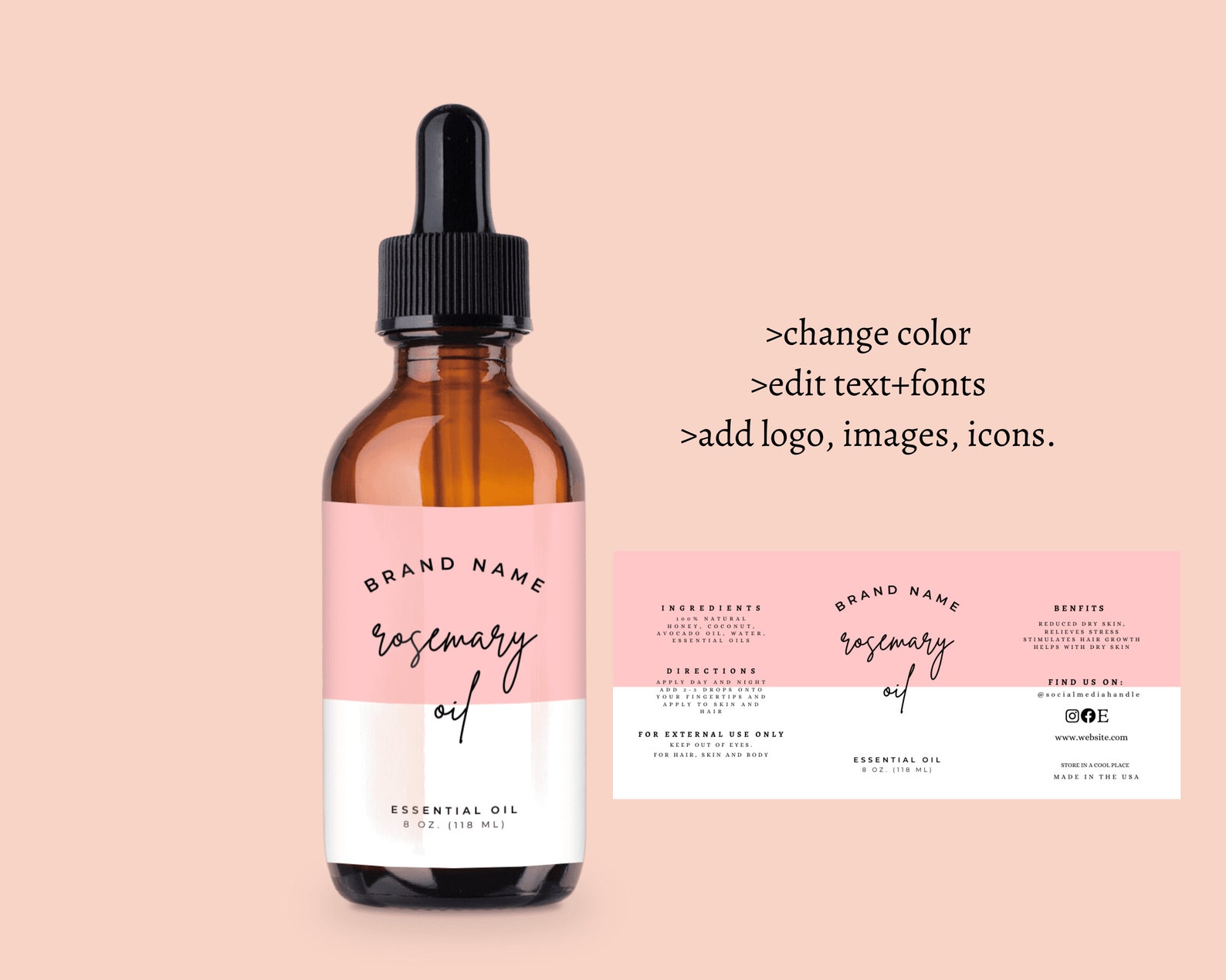 Editable Dropper Bottle Label DIY Bottle Label Custom Product Label 1oz