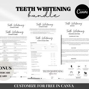 Formulaires de blanchiment des dents - modèles modifiables de blanchiment des dents, consultation de blanchiment des dents, formulaire de consentement des dents, carte de suivi de blanchiment des dents