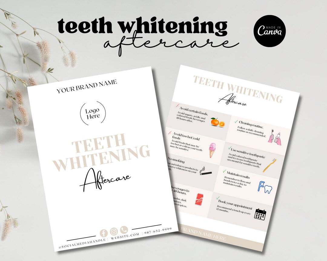 Teeth Whitening Aftercare Template,editable Teeth Whitening Post Care Guide, Printable Teeth ...