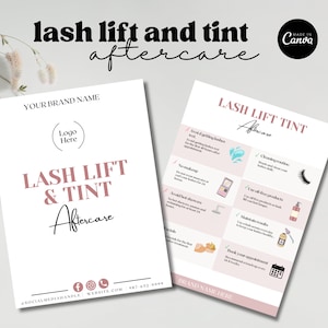 Advieskaart voor wimperlifting en tinting, bewerkbare kaart voor wimperlifting en tinting, wimperliftverzorging | Instructie wimperlifting en verven, bewerkbaar