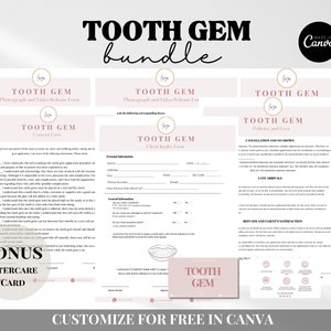 Tooth Gem-formulieren - Bewerkbare Tooth Gem-toestemmingssjablonen, Tooth Gem-consultatie, schoonheidsspecialisteformulieren, Tooth Gem-formulieren, Tooth Gem-nazorgkaart