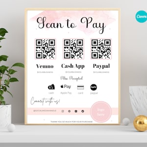 Scan to Pay VORLAGE, ZAHLUNGSMETHODE Zeichen, Qr Code Vorlage, benutzerdefinierte Small Business bearbeitbare Canva Scan to Pay Qr Code Vorlage