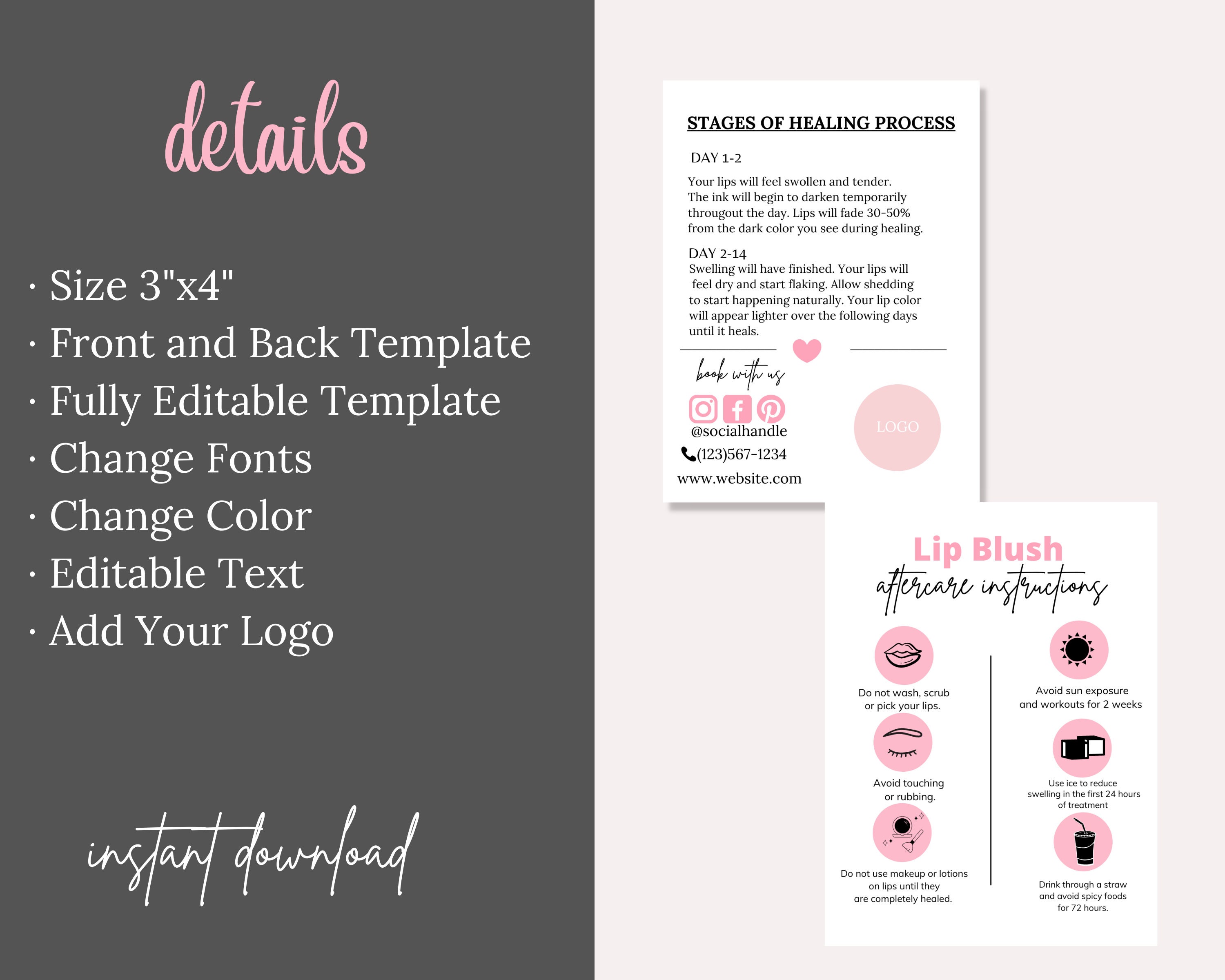 Lip Blush Aftercare Instructions Card lip Tattoo Aftercare Etsy