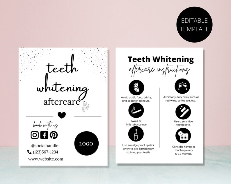 Teeth Whitening Card Teeth Whitening Aftercare Card Teeth Treatment