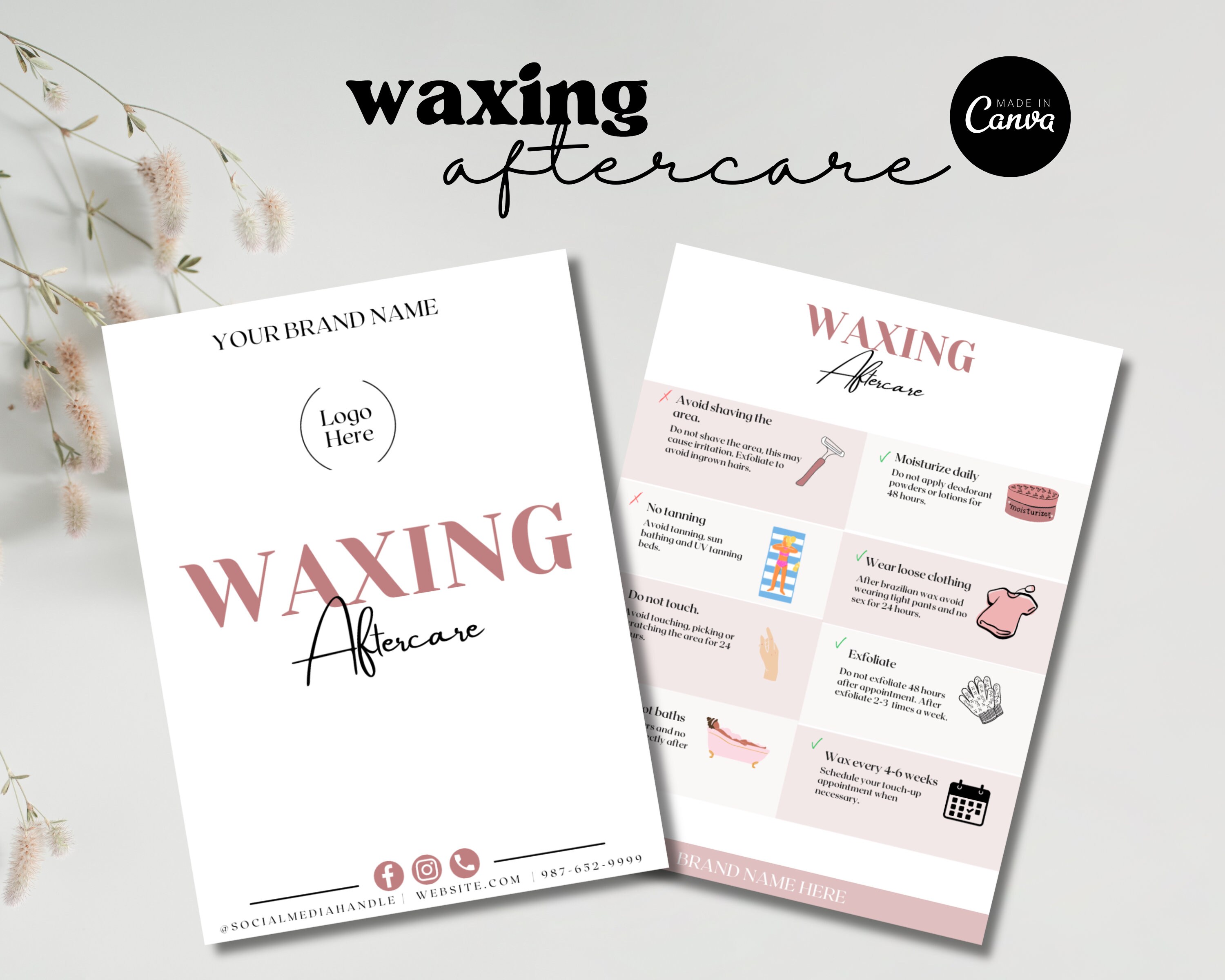 Waxing Aftercare Card Template, Editable Wax After Care Card,printable Hair Wax Care Card, Wax