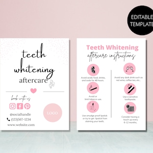 Carte de blanchiment des dents | Carte de suivi du blanchiment des dents | Carte de traitement des dents | Carte de soins rose | Toile | Carte de soins dentaires pour petites entreprises