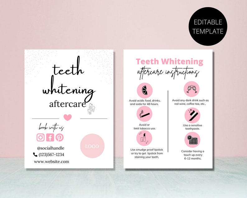 Teeth Whitening Card Teeth Whitening Aftercare Card Teeth Etsy