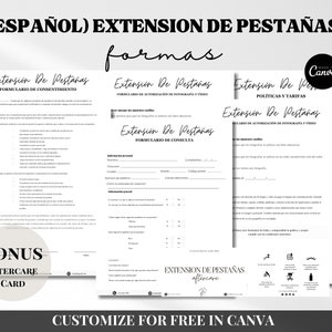 SPANISH Formulario De Consentimiento De Cliente De Extensión De Pestañas, Eyelash Extension Forms, Editable Lash Consent Templates