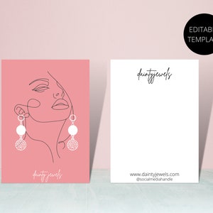Plantilla Canva de tarjeta de exhibición de joyería EDITABLE, tarjeta de exhibición de pendientes imprimible, etiquetas de titular de tarjeta de pendiente, embalaje de joyería de oro