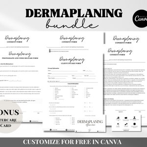 Formulaires de dermaplaning - Modèles d'esthéticienne modifiables, consentement au dermaplaning, consultation du visage, suivi, formulaires de consentement de l'esthéticienne SPA