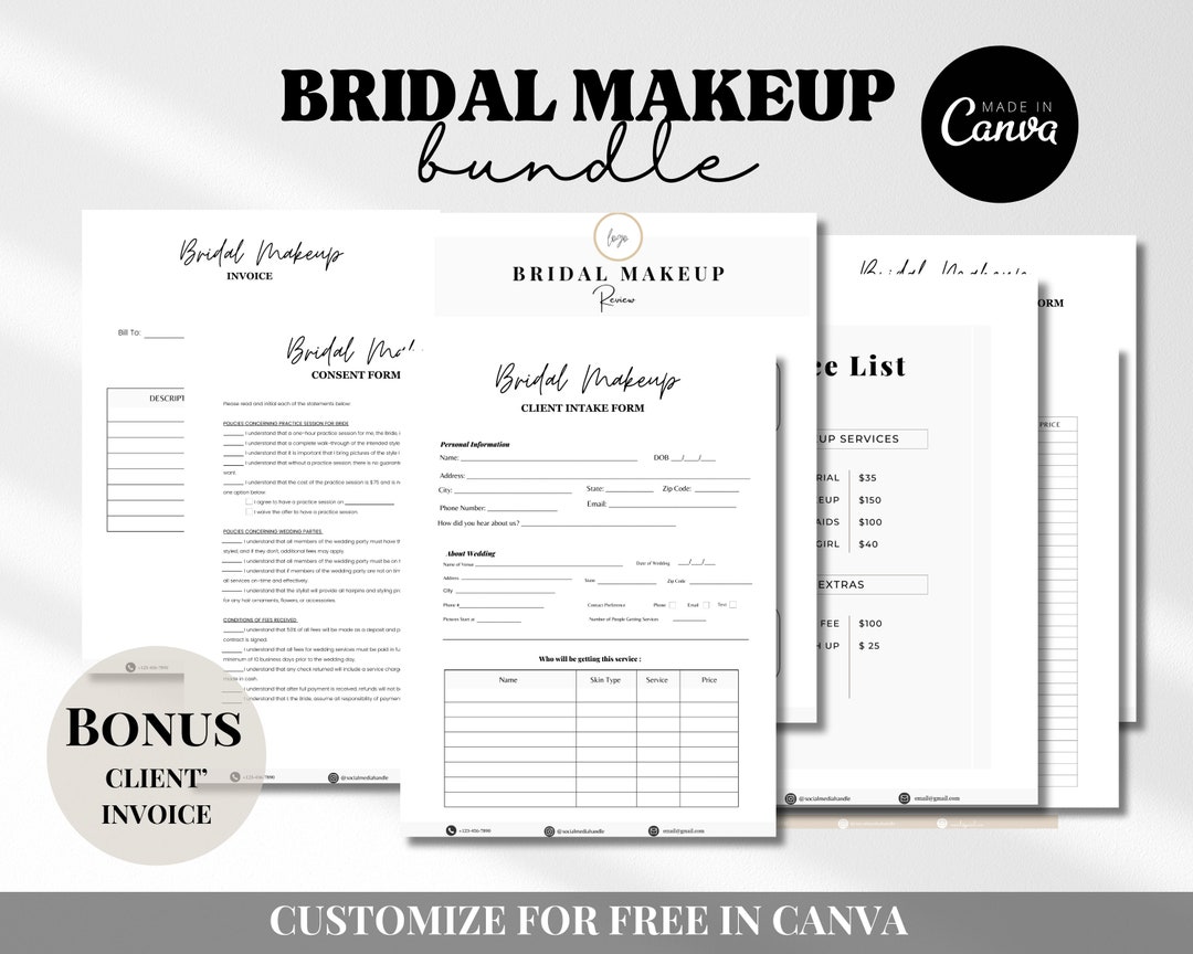 Bridal Makeup Forms - Editable Bridal Makeup Templates, Printable ...