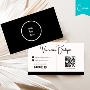 Carte de visite Qr, carte de visite Canva, carte de visite noir et blanc, Logo modifiable QR Code, carte de visite numérique, entreprise moderne essentielle