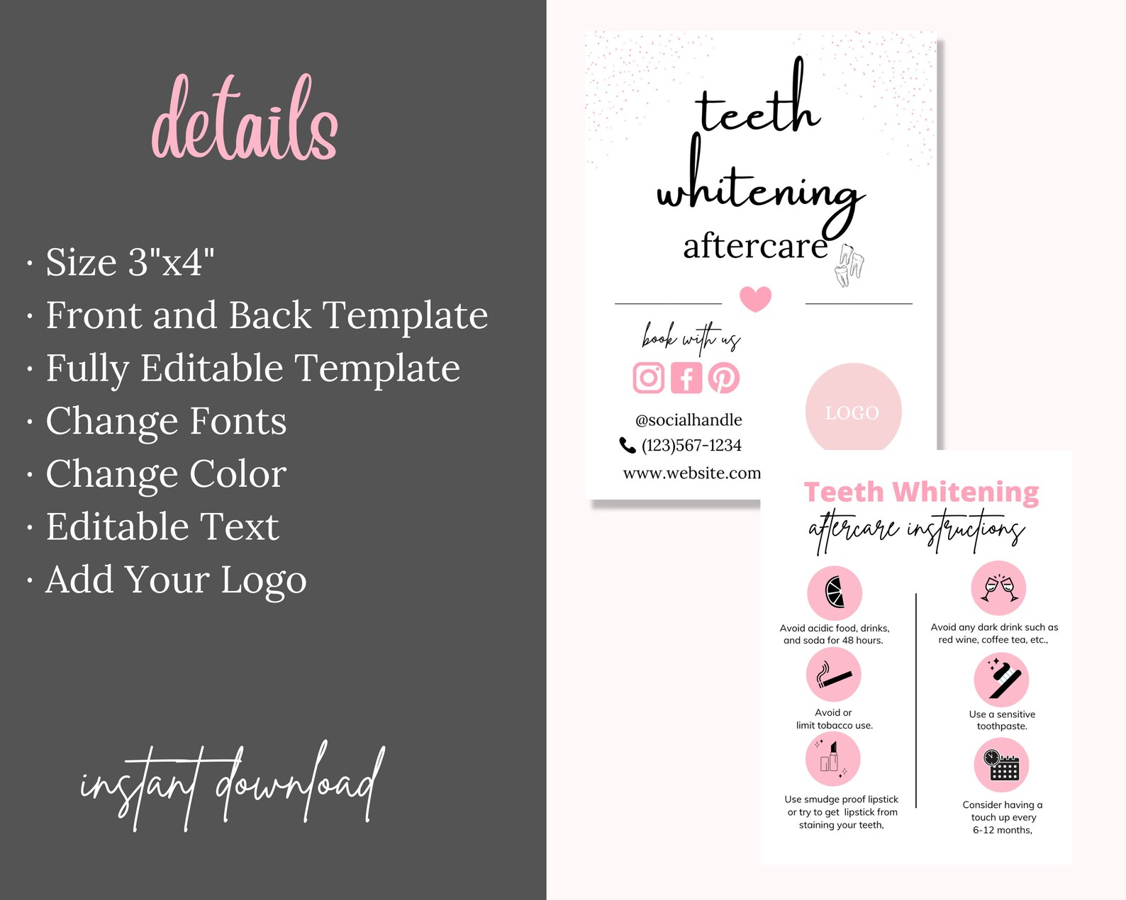 Teeth Whitening Card Teeth Whitening Aftercare Card Teeth Etsy