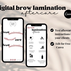 Digitale wenkbrauw lamineren nazorg kaart Wenkbrauw lamineren kaart Wenkbrauw lamineren nazorg sjabloon DIY wenkbrauwen verzorgingskaarten, tekst of e-mail