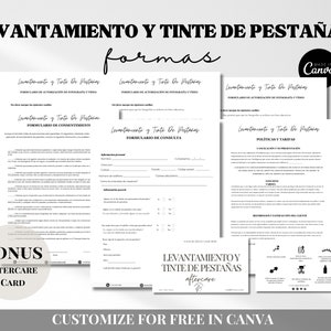 Español Spaans Lash Lift en Tint Intake- en toestemmingsformulier voor klanten | Bewerkbare wimperlift en tintvorm | Klantsjabloon voor wimperlift en tint