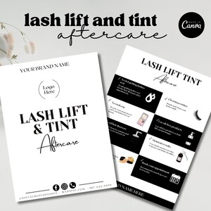 Advieskaart voor wimperlifting en tinting, bewerkbare kaart voor wimperlifting en tinting, wimperliftverzorging | Instructie wimperlifting en verven, bewerkbaar
