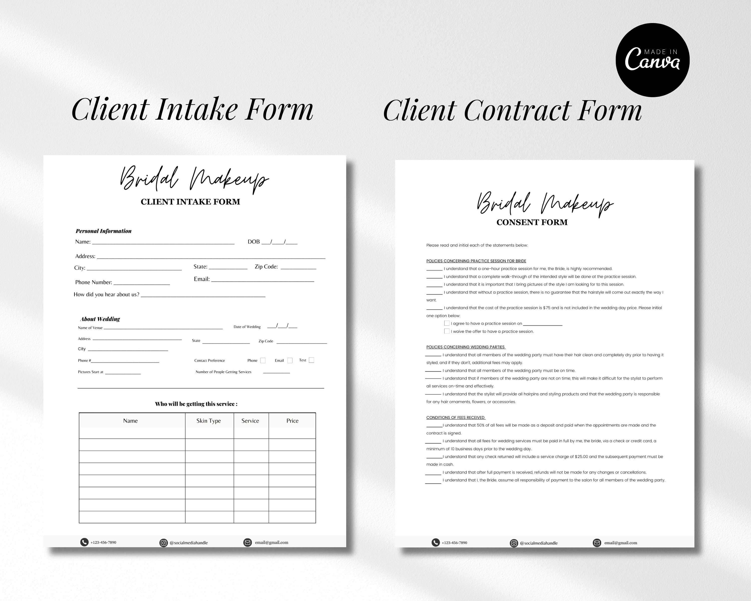 Bridal Makeup Forms Editable Bridal Makeup Templates, Printable Bridal ...