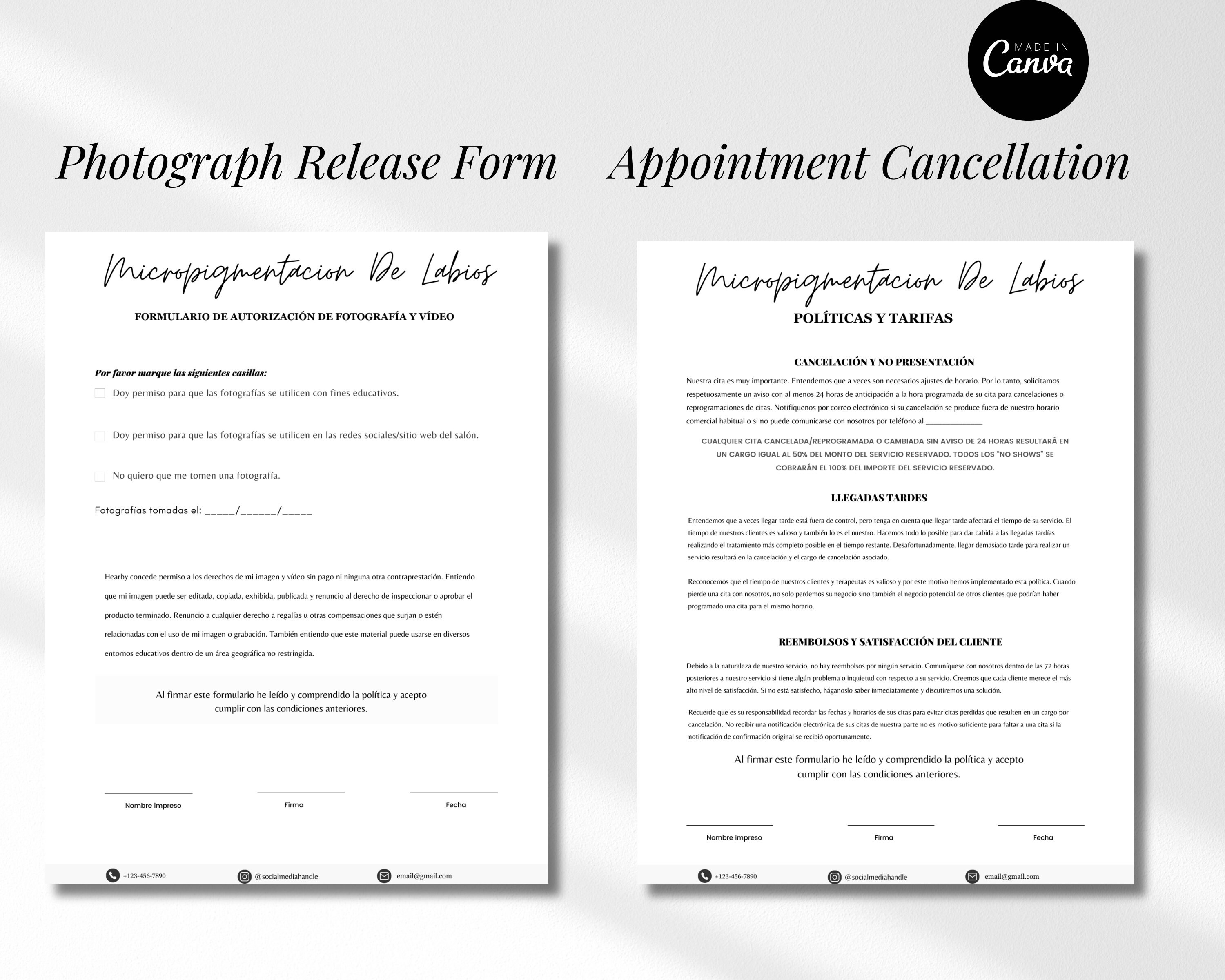 Español Spanish Lip Blushing Forms Editable Lip Blushing Consent