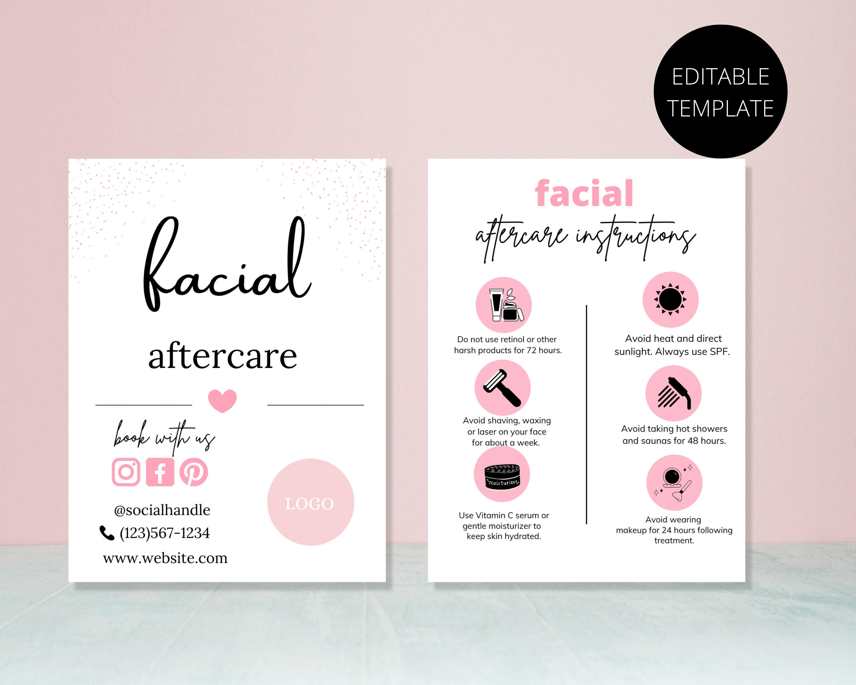 Facial Aftercare Card Facial Treatment Aftercare Card Etsy