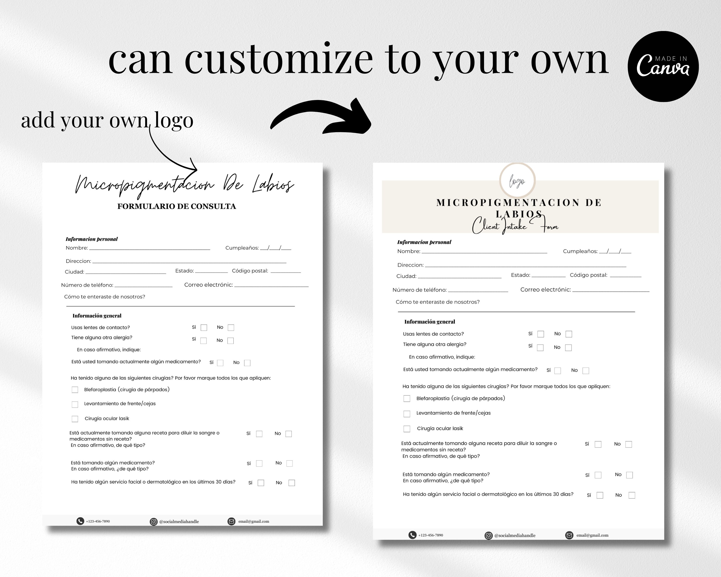 Español Spanish Lip Blushing Forms Editable Lip Blushing Consent