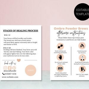 Powder Brow Care Card |Ombre Powder Brow Aftercare Kartenvorlage | Beige Pflegekarte | Canva | Micro Shading Pflegehinweise