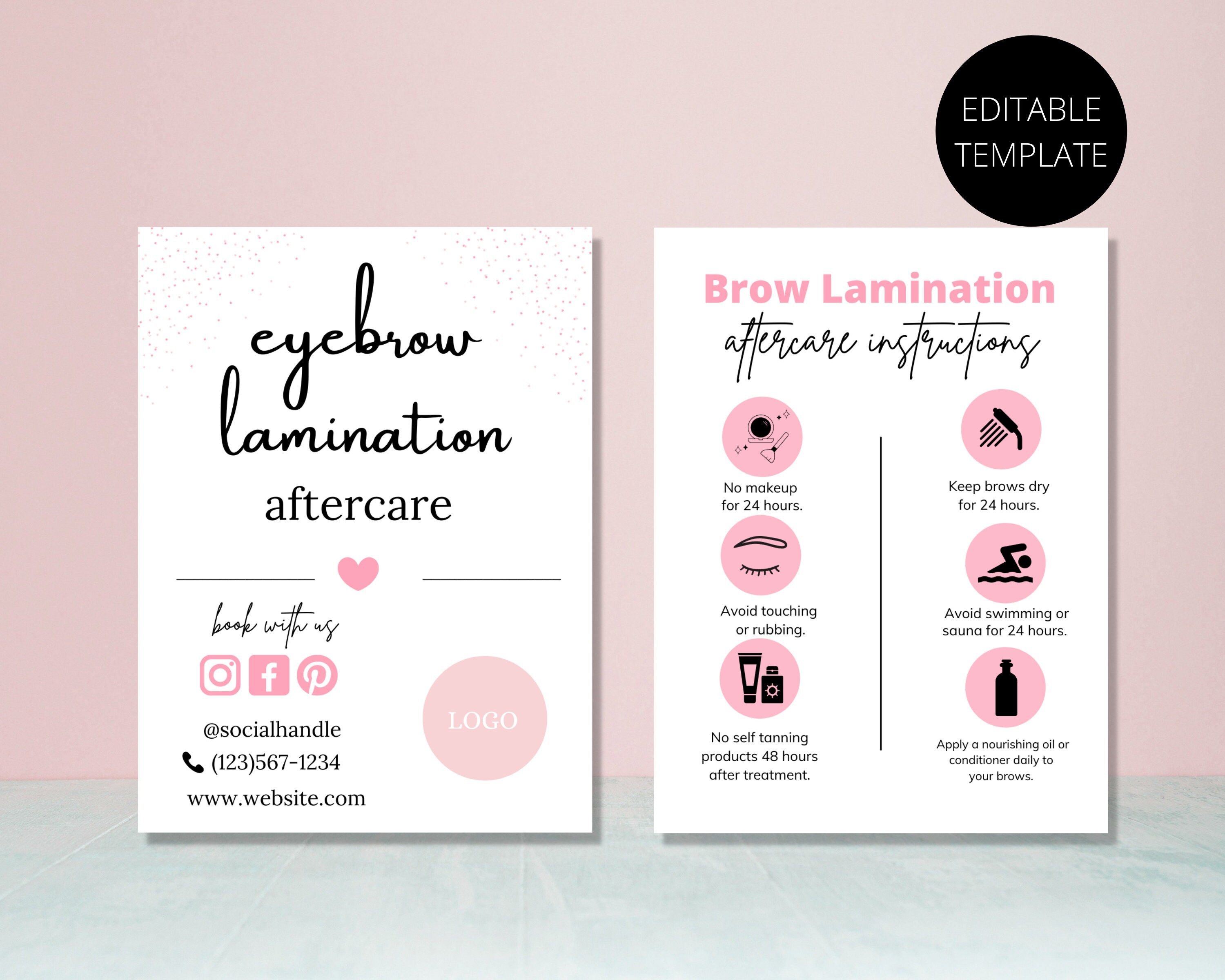 Brow Lamination Card Brow Lamination Aftercare Card Beauty Etsy