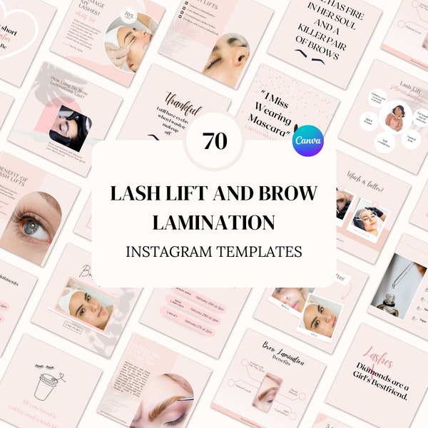 Lash Lift & Brow Lamination Instagram Post Templates, Beauty Salon Insta Posts, Editable in Canva, Lash Tech, Brow Artist