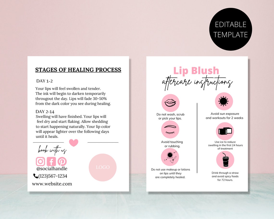 Lip Blush Aftercare Instructions Card lip Tattoo Aftercare Etsy