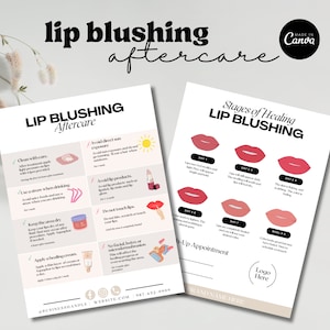 Lip Blush bewerkbare combinatie van nazorg en zorg voorafgaand aan de procedure, Lip tattoo, Lipliner tattoo nazorg sjabloon, PMU pre-care instructies