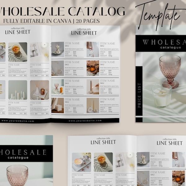 Line sheet Template Wholesale Canva | Editable Ebook Catalog | Price List | Line sheet Catalogue |  Services Guide