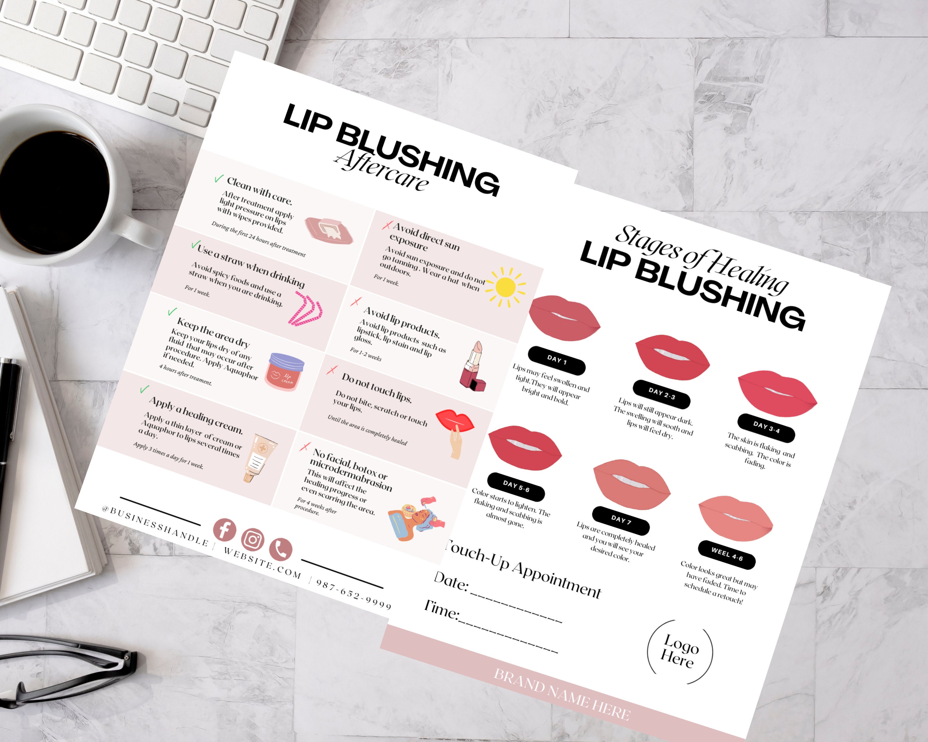 Lip Blush Editable Aftercare and Pre-procedure Care Combination, Lip ...