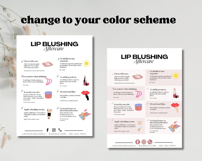 Lip Blush Editable Aftercare and Pre-procedure Care Combination, Lip ...