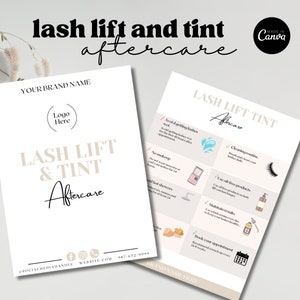 Wimperlift- en tintnazorgadvieskaart, bewerkbare wimperlift- en tintverzorgingskaart, wimperliftverzorging | Wimperlift- en tintinstructie, bewerkbaar