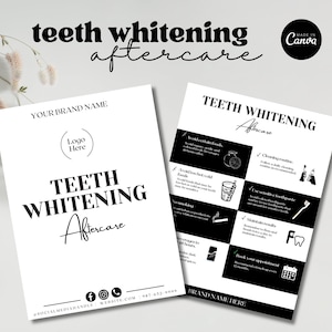 Modèle de suivi de blanchiment des dents, guide d'entretien de blanchiment des dents modifiable, carte d'instructions d'entretien de traitement des dents imprimable, modèle de toile
