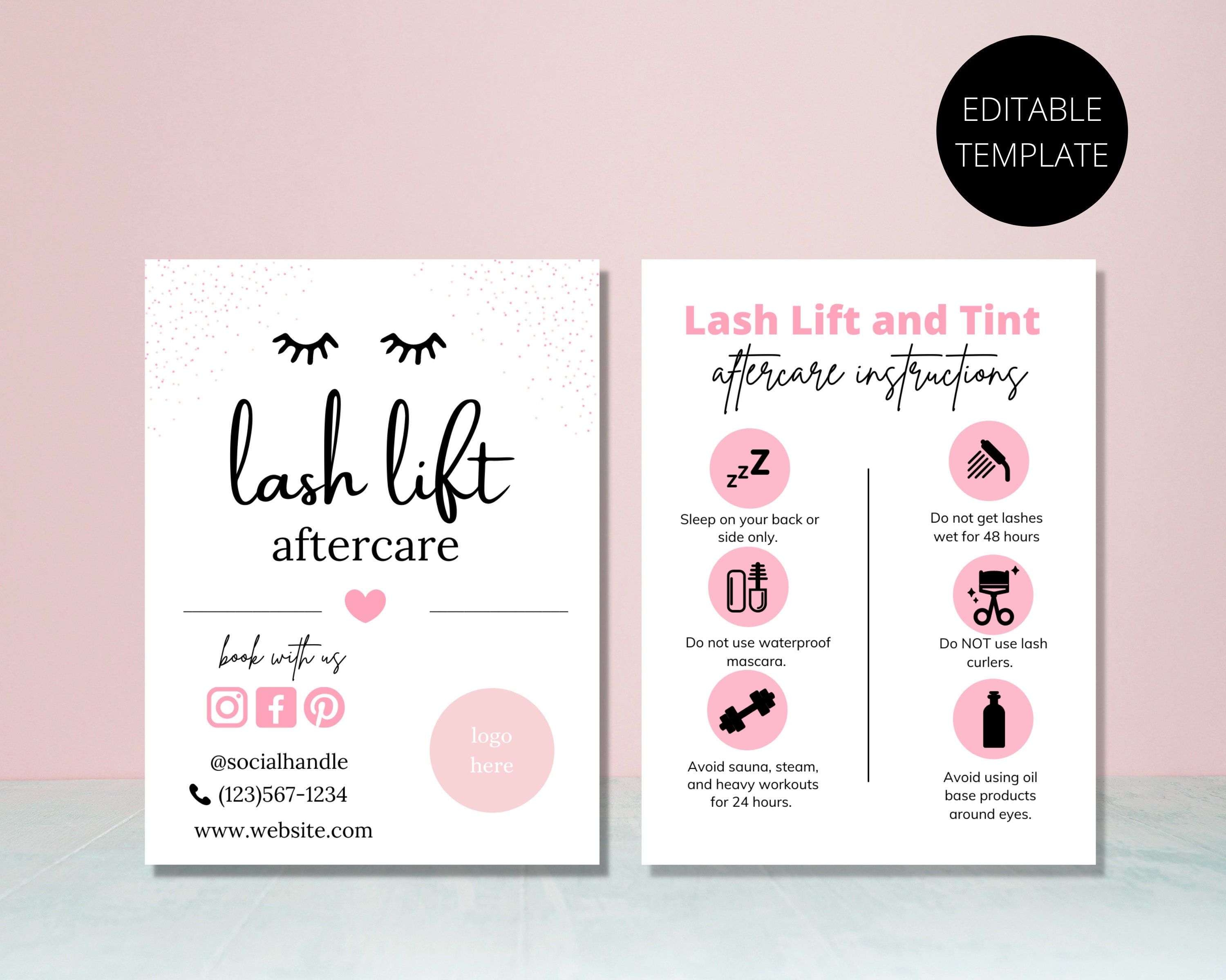 Lash Lift Tint Care Card Editable Lash Lift Aftercare Card Beauty Card