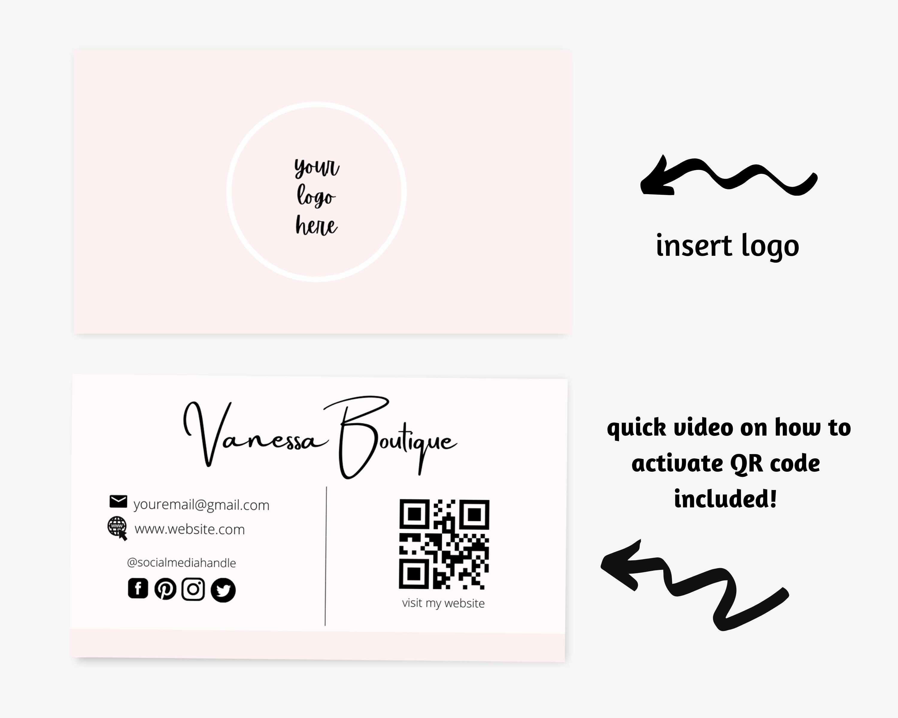 Qr Business Card Canva Business Card Pink Business Card Etsy
