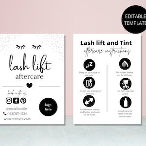 Lash Lift + Tint Verzorgingskaart | Bewerkbare Lash Lift Nazorgkaart | Schoonheidskaart | Roze zorgkaart | Kanva | Wimperverzorgingskaart voor kleine bedrijven